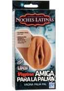 Packaging of Noches Latinas Ur3 Vagina Para La Palma showcasing caramel-colored pussy masturbator
