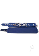 Rouge Plain Leather Adjustable Wrist Cuffs Blue with silver hardware and adjustable straps.