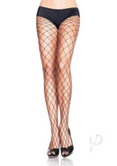 Plus size black boxy fishnet tights by Leg Avenue, showcasing bold fence net design, perfect for stylish lingerie and outfits.
