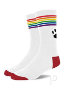Prowler Pride Socks White Rainbow with rainbow stripes and red accents, perfect for showing your pride.