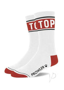 Prowler TOP Socks White Red showcasing bold red details on the band, heel, and toes.