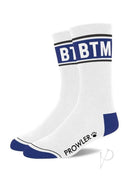 Prowler BTM Socks White Blue showcasing white with blue accents, Prowler logo, and sporty design for everyday comfort.