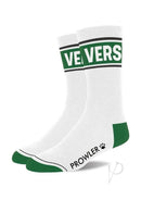 Prowler VERS Socks White Green featuring bold VERS band and green heel and toe tips with iconic Prowler logo.