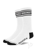Prowler RED DISCREET Socks White Black featuring a bold 'DISCREET' band, black toe and heel for contrast.