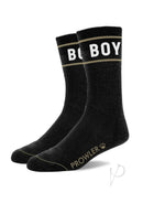 Prowler RED BOY Socks Black White showing sleek black design with bold white lettering and iconic logo.