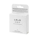 LELO HEX Original Lubricated Latex Condoms 3 Pack packaging featuring a modern design and hexagonal pattern.