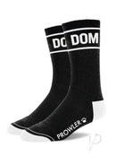 Prowler RED Dom Socks Black White showcasing bold white 'DOM' lettering and Prowler logo on a sleek black design.