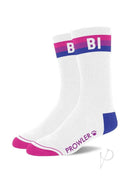 Prowler Bi Socks White showcasing bisexual pride colors, perfect for casual wear and Pride events.