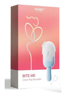 Bite Me Cream Pop Stimulator Blue by Honey Play Box packaging featuring a playful popsicle design.