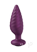 Noah App Controlled Rotating Butt Plug Purple Honey Play Box showcasing its swirled design and ergonomic shape.