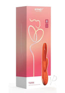 Terri App Controlled Tapping Rabbit Vibrator Orange packaging featuring a whimsical design.