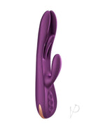 Terri App Controlled Tapping Rabbit Vibrator Purple showcasing its unique twin shaft design and Kinky Finger stimulator.