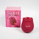 NUUD ROSE Pulsing Vibrator displayed with its elegant packaging, featuring a delicate rose design and vibrant color.