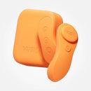 VUSH Luna Wearable Vibrator in vibrant orange color, showcasing its sleek design and control buttons for hands-free pleasure.