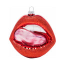 Cheeky Pornament Hot Lips, glossy red ornament with glitter, perfect for festive holiday décor.