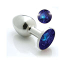 Pretty Plug Medium Heliotrope Anal Toy featuring a stainless steel design with a blue Swarovski crystal.