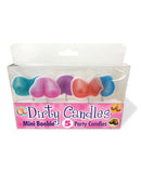 Dirty Boob Candles from Candyprints, featuring five colorful mini boobie candles in a fun party pack.