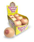 Super Fun Squishy Boob 12-piece display of tension-relieving toys, perfect for stress relief and fun gifts.