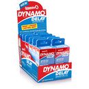 Display box of Dynamo Delay Spray 12-pack for male desensitization with Lidocaine 13%, clinically tested for longer-lasting pleasure.