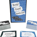 Adult Party Card Game "Dck, Cnt, Assh*le!" with black and blue cards, featuring funny and explicit phrases for a raunchy game night.