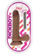 Dickboy Vibes Chocolate Lovers 8-Inch Rechargeable Bullet realistic dildo with balls in packaging