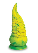 Alien Nation Octopod silicone rechargeable vibrating dildo in yellow and green, featuring textured tentacle design.