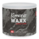 Kimono Maxx Large Flare 40 Count Condoms Fishbowl packaging, featuring premium quality natural rubber latex for enhanced comfort.