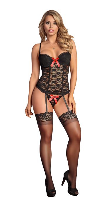 BUSTIER & G-STRING BLACK S/M (LUV LACE)-0