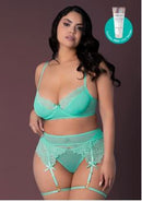 CARIBBEAN CRUSH BRA & GARTER THONG SET AQUA GLOW 2XL-0