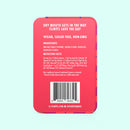 Back of Flintts Mouth Watering Mints Cherry packaging displaying ingredients, nutrition facts, and vegan, non-GMO labels.