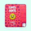 Flintts Mouth Watering Mints Cherry packaging, featuring playful design and F-Strength 150, showcasing vibrant colors and fruit graphics.