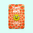 Flintts Mouth Watering Mints Sour Tangerine packaging with vibrant orange design, F-Strength 175, energizing and tangy flavor.