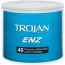 Trojan ENZ lubricated latex condoms 40-piece display bowl for premium quality and reliable performance.