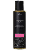 Me & You Pheromone-Infused Luxury Massage Oil - Pink Grapefruit & Vanilla Bean, 4.2 oz bottle in black packaging.