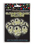 Happy F'ing Birthday glow in the dark balloons pack of 8 with fun designs for unforgettable celebrations.