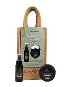 CBD Daily Ultimate Strength Mint Holiday Gift Set with Active Spray and Intensive Cream in a jute bag.