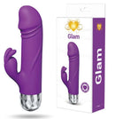 Glam Deluxe Mini Rabbit Vibrator in Purple with stylish packaging for dual stimulation and discreet travel use.