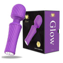 Glow Mini Power Wand in purple, featuring 10-speed settings and silky soft design, with box from Noire Collection.