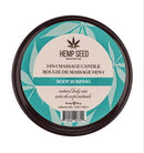 Hemp Seed 3 in 1 Massage Candle Body Surfing 6 Oz with natural body care branding on a turquoise background.