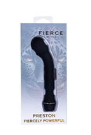 Black Preston vibrator in packaging with leopard design, featuring G-Spot and P-Spot stimulation, 10 vibration modes, and silicone finish.
