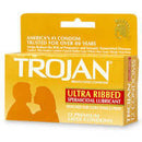 Trojan Stimulations Ultra Ribbed Spermicidal Lubricated Condoms 12 Pack Box