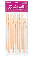 Set of 10 festive penis-shaped sipping straws for adult party fun, perfect for bachelorette celebrations.