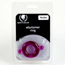 Spartacus purple elastomer cock ring in clear packaging.