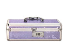 Purple lockable vibrator case for discreet and secure storage of intimate accessories with combination lock closure.