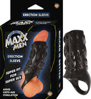 Maxx Men Erection Sleeve Black for added girth and stimulation, waterproof TPE, packaging and product view.
