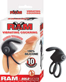 RAM Vibrating Cock Ring in Black by Nasstoys, featuring 10 functions for enhanced pleasure and made from 100% silicone.