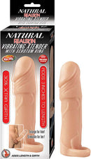 Natural Realskin Vibrating Xtender with Scrotum Ring Beige, adds 3 inches length, 30% extra girth, by Nasstoys.