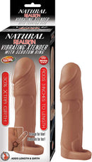 Natural Realskin vibrating Xtender with scrotum ring, enhances length by 3 inches and adds 30% girth, intimate pleasure product.