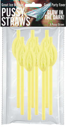 Glow in the Dark Pussy Straws 8-piece Party Pack by Hott Products Unlimited in packaging for adult parties and bachelorette celebrations