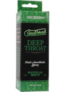 GoodHead Deep Throat Spray Mystical Mint by Doc Johnson packaging front view, featuring oral anesthetic label.